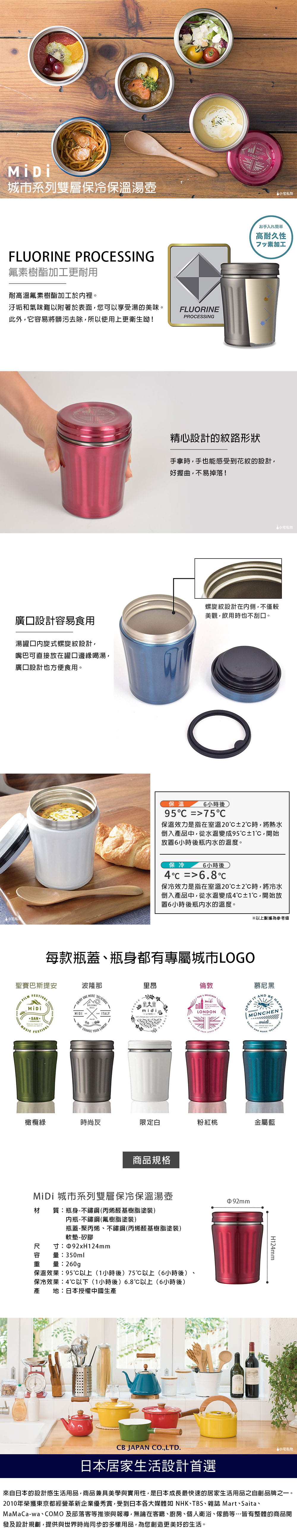 CB Japan MiDi 城市系列雙層保冷保溫湯壺350ml - 限定白