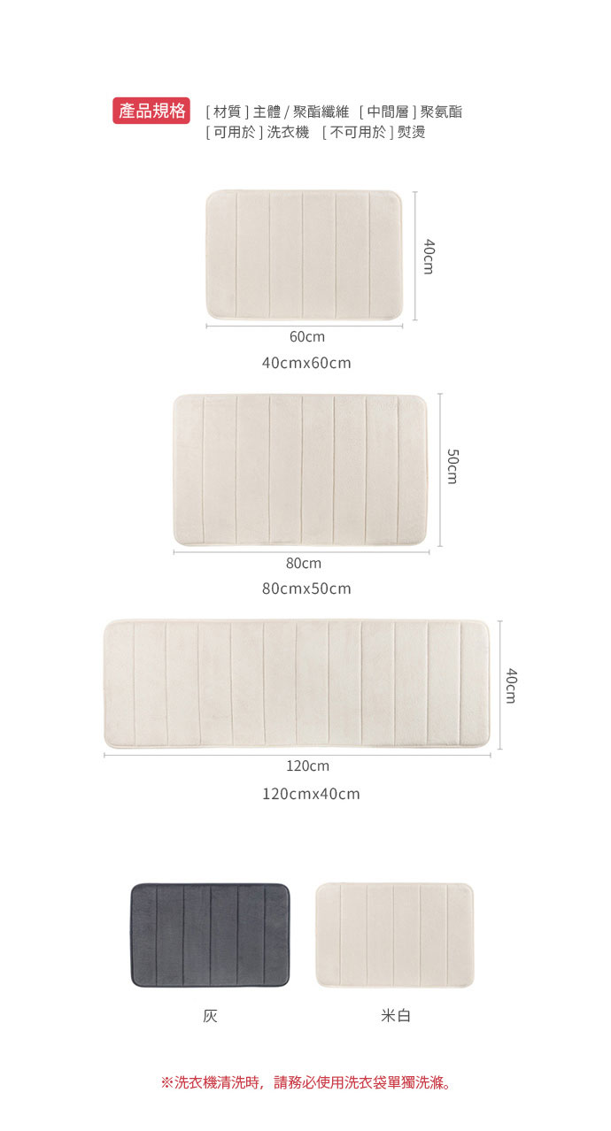 日本霜山 珊瑚絨記憶棉防滑吸水速乾腳踏墊 規格