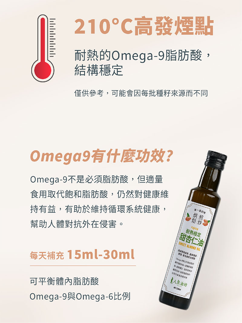 人良油坊 Oilicious 耐熱穩定 甜杏仁油 250ml