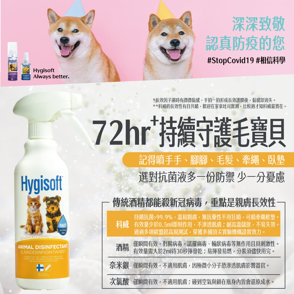 芬蘭 Hygisoft 科威 寵物體味控制抗菌噴霧